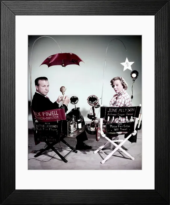 Framed Print : YOU CAN'T RUN AWAY FROM IT, from left, spouses Dick Powell (producer and director) and June Allyson (star), hamming it up on-set, 1955 Framed Print : YOU CAN'T RUN AWAY FROM IT, from left, spouses Dick Powell (producer and director) and June Allyson (star), hamming it up on-set, 1955