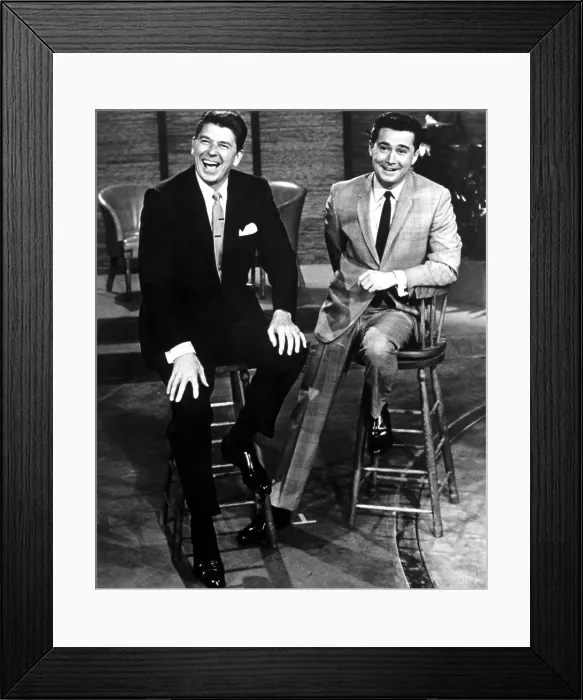 Framed Print : Ronald Reagan appearing with Regis Philbin on the San Diego local REGIS PHILBIN SHOW in the early 1960s