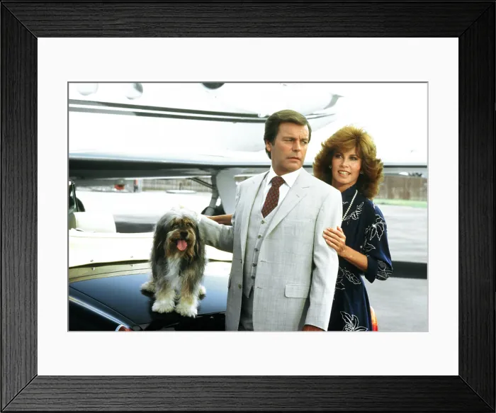 Framed Print : HART TO HART, Freeway (the dog), Robert Wagner, Stefanie Powers, 1979-1984