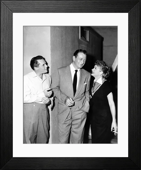 Framed Print : I LOVE LUCY, from left: Desi Arnaz, John Wayne, Lucille Ball, Lucy and John Wayne, on set, Season 5, ep. 2, aired 10 / 10 / 1955, 1951-57