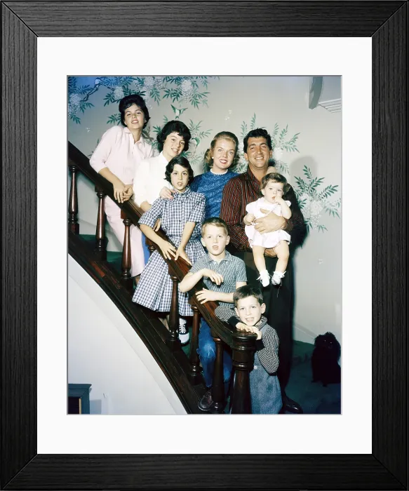 Framed Print : Dean Martin and his family: Counterclockwise, from top left: Barbara, Claudia, Deana, Dean Jr (Dino), Ricci Martin, Gina (baby), Dean, Jeanne, circa 1958