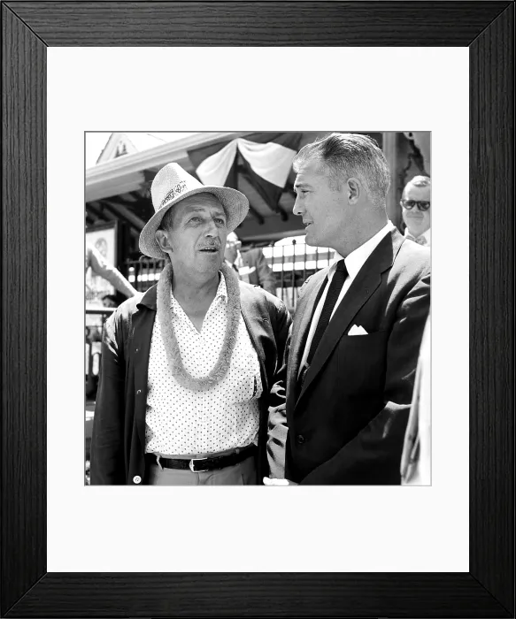 Framed Print : From left, Walt Disney, George Reeves, at the opening of Disneyland theme park, July 17, 1955
