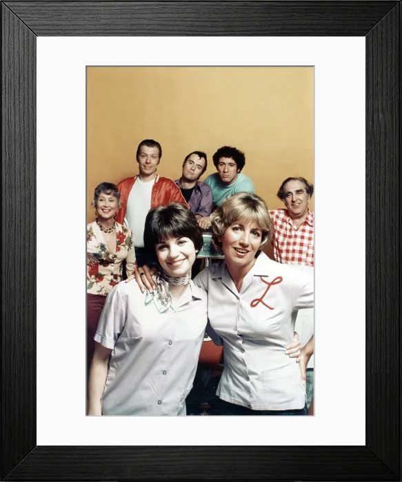 Framed Print : LAVERNE AND SHIRLEY, front, from left: Cindy Williams, Penny Marshall, back, from left: Betty Garrett, Michael McKean, David L. Lander, Eddie Mekka, Phil Foster, 1976-1983
