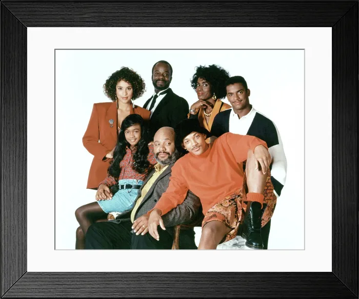 Framed Print : THE FRESH PRINCE OF BEL-AIR, (aka THE FRESH PRINCE OF BEL AIR), (front, from left): Tatyana Ali, James Avery, Will Smith, (back): Karyn Parsons, Joseph Marcell, Janet Hubert