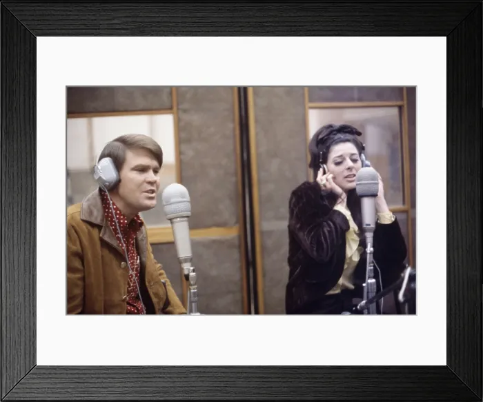 Framed Print : From left: Glen Campbell, Bobbie Gentry during the recording of their Duets album at Capitol Studios, Hollywood, CA, 1968 Framed Print : From left: Glen Campbell, Bobbie Gentry during the recording of their Duets album at Capitol Studios, Hollywood, CA, 1968