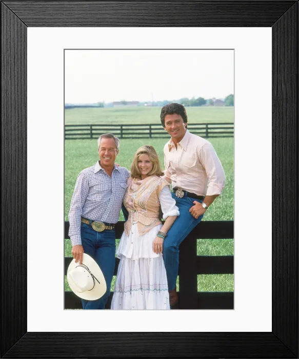 Framed Print : DALLAS, from left: Steve Kanaly, Priscilla Presley, Patrick Duffy, (1980s), 1978-91