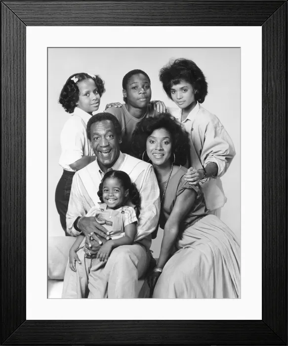 Framed Print : THE COSBY SHOW, (back row, l to r): Tempestt Bledsoe, Malcolm-Jamal Warner, Lisa Bonet, (center): Bill Cosby, Phylicia Rashad, (front): Keshia Knight Pulliam, (Season 1), 1984-92