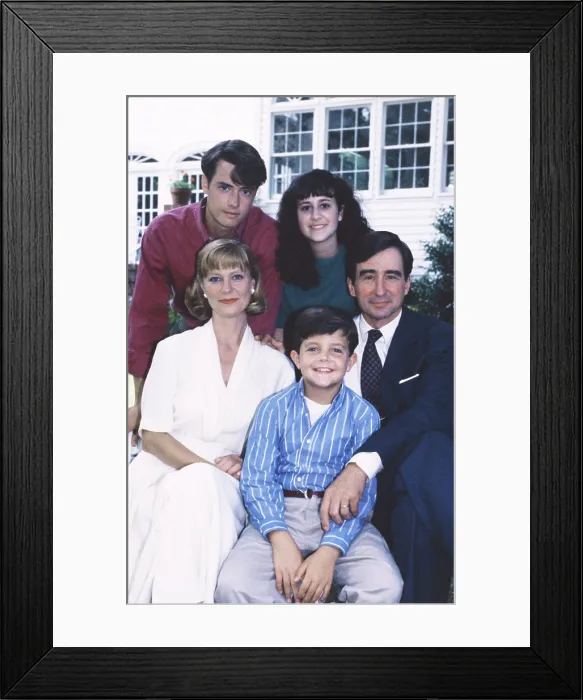 Framed Print : I'LL FLY AWAY, seated from left: Deborah Hedwall, John Aaron Bennett, Sam Waterston, standing from left: Jeremy London, Ashlee Levitch, pilot episode, 1991-1993