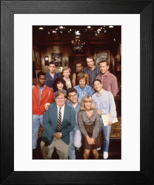 Framed Print : SATURDAY NIGHT LIVE, top row from left: Adam Sandler, David Spade, Ellen Cleghorne, Kevin Nealon, Phil Hartman; middle: Chris Rock, Julie Sweeney, Dana Carvey