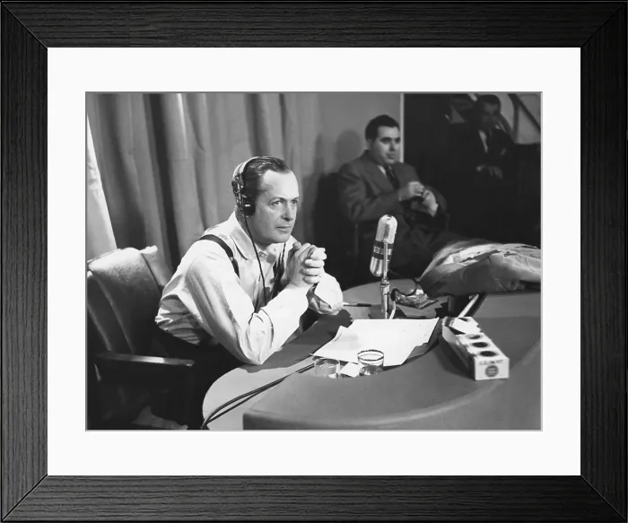 Framed Print : ROBERT MONTGOMERY PRESENTS, Robert Montgomery (host), on set, waiting to go on-air, 1950-1957 Framed Print : ROBERT MONTGOMERY PRESENTS, Robert Montgomery (host), on set, waiting to go on-air, 1950-1957