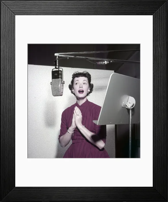 Framed Print : Gisele McKenzie, recording at RCA studio, 1956 Framed Print : Gisele McKenzie, recording at RCA studio, 1956
