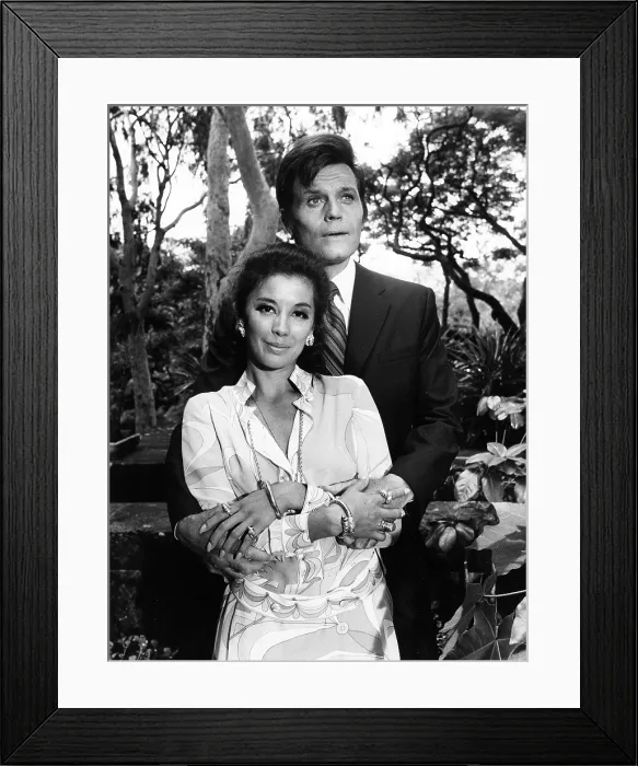 Framed Print : HAWAII FIVE-O, from left: France Nuyen, Jack Lord, Highest Castle, Deepest Grave, season 4, ep. 1, aired 9 / 14 / 1971, 1968-1980