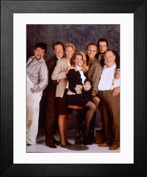 Framed Print : MURPHY BROWN, from left: Robert Pastorelli, Charles Kimbrough, Faith Ford, Candice Bergen, Joe Regalbuto, Grant Shaud, Pat Corley, (1993), 1988-2018
