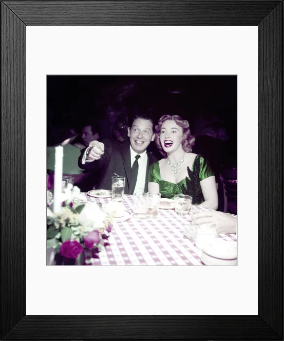 Framed Print : From left: Milton Berle, Audrey Meadows, at restaurant, circa 1950s Framed Print : From left: Milton Berle, Audrey Meadows, at restaurant, circa 1950s