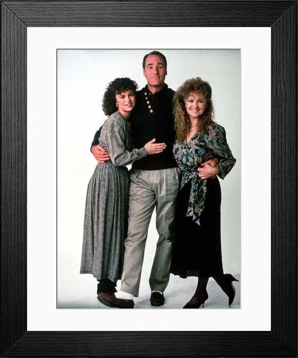 Framed Print : COACH, from left: Clare Carey, Craig T. Nelson, Shelley Fabares (Season 1, 1989), 1989-1997