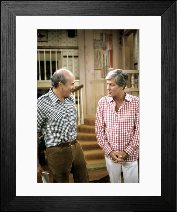 Framed Print : THE NEW DICK VAN DYKE SHOW, from left, screenwriter Carl Reiner, Dick Van Dyke, on-set for One of the Boys, aired September 24, 1973
