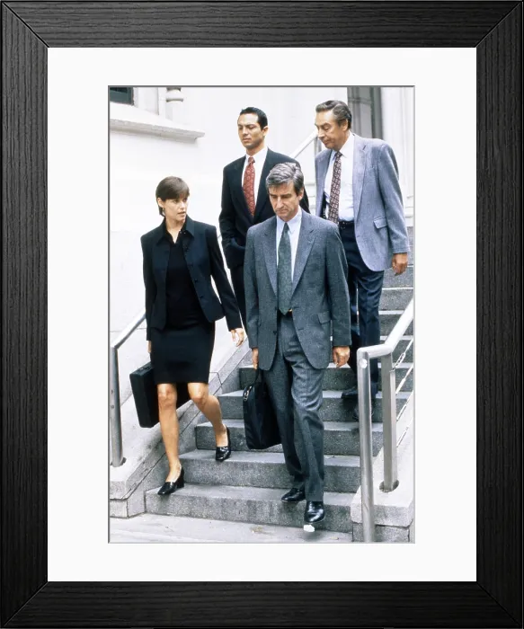 Framed Print : LAW & ORDER, from left: Carey Lowell, Benjamin Bratt, Sam Waterston, Jerry Orbach, 1990-2010