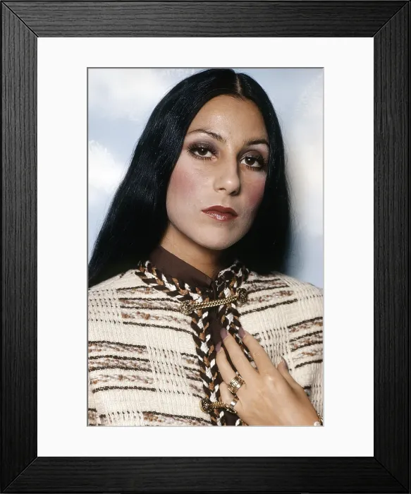 Framed Print : Cher, wearing Chanel-style jacket, September 25, 1971