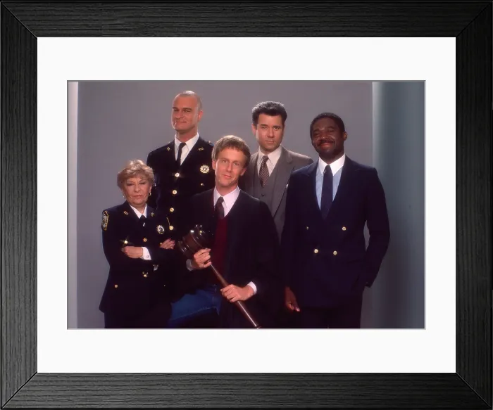Framed Print : NIGHT COURT, Selma Diamond, Richard Moll, Harry Anderson, John Larroquette, Charles Robinson, 1984-92