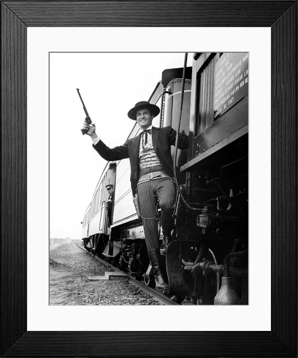 Framed Print : THE LIFE AND LEGEND OF WYATT EARP, Hugh O'Brian, arriving in Dodge City for Wyatt Earp Day, January 27, 1958 Framed Print : THE LIFE AND LEGEND OF WYATT EARP, Hugh O'Brian, arriving in Dodge City for Wyatt Earp Day, January 27, 1958