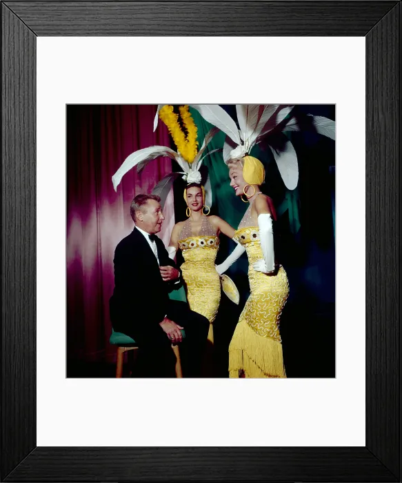 Framed Print : George Gobel (left) with showgirls in Las Vegas, where he is performing at the Riviera Hotel's Starlight Lounge, circa late 1950s Framed Print : George Gobel (left) with showgirls in Las Vegas, where he is performing at the Riviera Hotel's Starlight Lounge, circa late 1950s