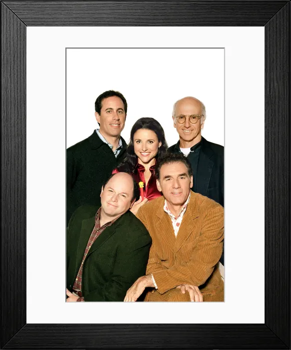 Framed Print : Jerry Seinfeld (top left, and clockwise): Julia Louis-Dreyfus, Larry David, Michael Richards, Jason Alexander, in a SEINFELD Reunion Shoot, 2004