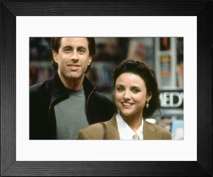 Framed Print : SEINFELD, from left: Jerry Seinfeld, Julia Louis-Dreyfus, The Stakeout, (Season 1, ep. 102, aired May 31, 1990), 1990-98 Framed Print : SEINFELD, from left: Jerry Seinfeld, Julia Louis-Dreyfus, The Stakeout, (Season 1, ep. 102, aired May 31, 1990), 1990-98