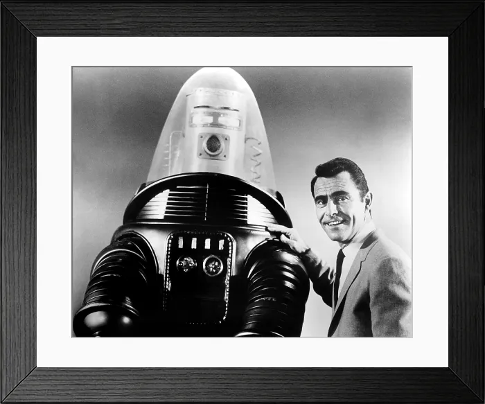 Framed Print : THE TWILIGHT ZONE, creator and writer Rod Serling, with Robby the Robot, 1959-64