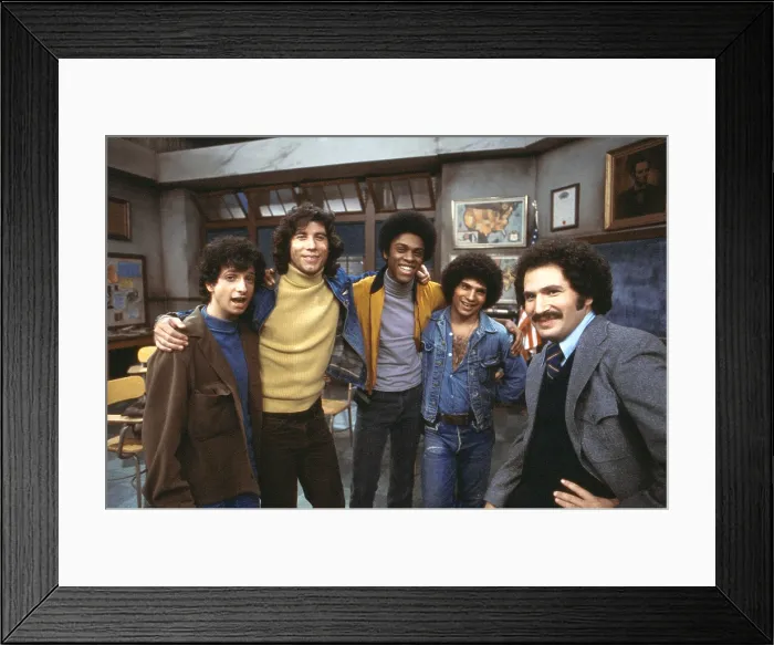 Framed Print : WELCOME BACK, KOTTER, from left: Ron Palillo, John Travolta, Lawrence Hilton-Jacobs, Robert Hegyes, Gabe Kaplan, (ca. 1977), 1975-79