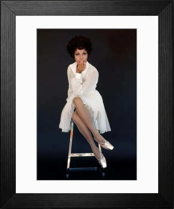 Framed Print : Diahann Carroll, wearing a dress by William Travilla, who created clothes for Carroll's personal wardrobe and for her to wear on the TV show JULIA, 1970