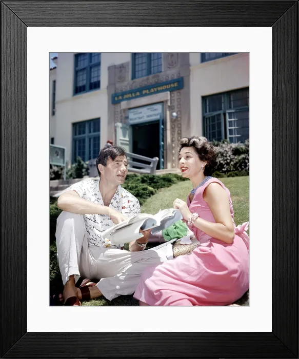 Framed Print : James Mason and his first wife, actress Pamela Mason, in front of the La Jolla Playhouse, where they will be appearing in PAUL AND CONSTANTINE, summer 1957