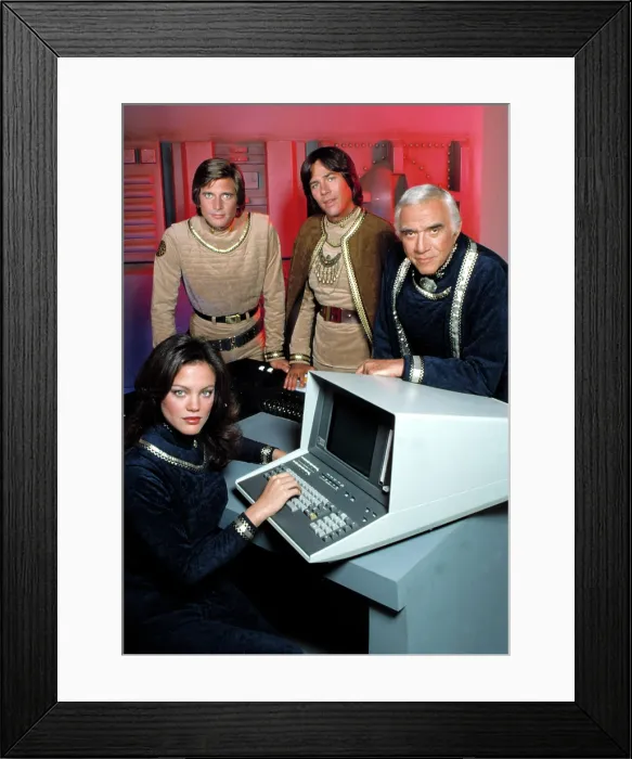 Framed Print : BATTLESTAR GALACTICA, Maren Jensen, Dirk Benedict, Richard Hatch, Lorne Greene, 1978 - 1979 Framed Print : BATTLESTAR GALACTICA, Maren Jensen, Dirk Benedict, Richard Hatch, Lorne Greene, 1978 - 1979
