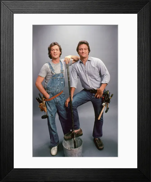 Framed Print : WORKING STIFFS, (from left): Michael Keaton, Jim Belushi, 1979