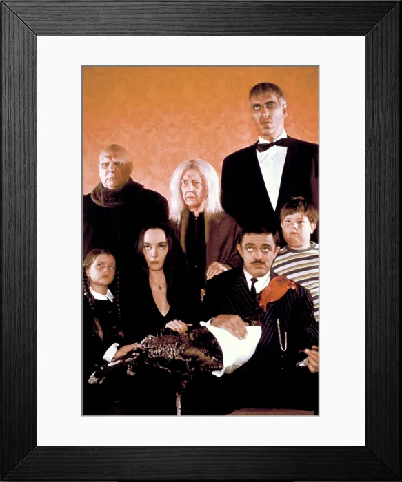 Framed Print : THE ADDAMS FAMILY, (front row) Lisa Loring, Carolyn Jones, John Astin, Ken Weatherwax, (back row) Jackie Coogan, Blossom Rock, Ted Cassidy, 1964-66