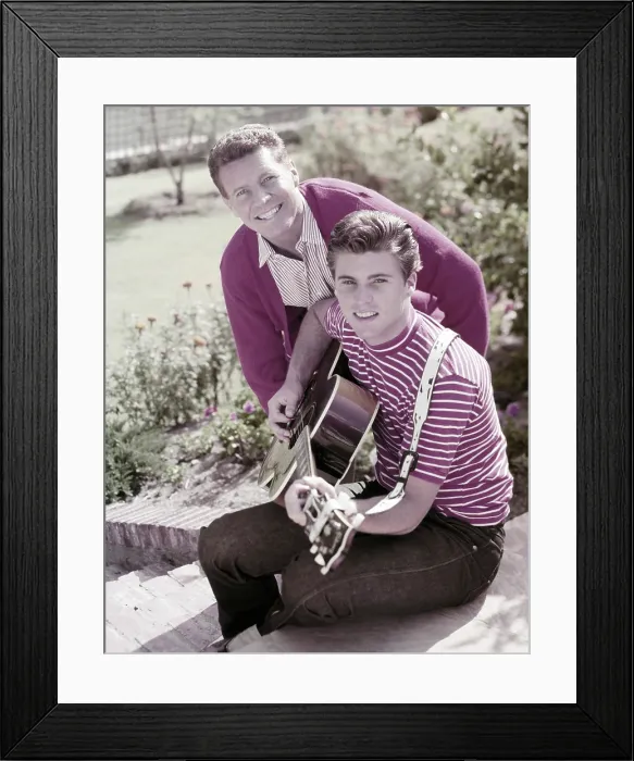 Framed Print : from top down: Ozzie Nelson, Ricky Nelson (playing guitar), 1950s