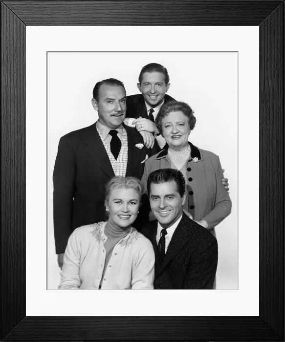 Framed Print : SALLY, from left: clockwise from lower left: Joan Caulfield, Gale Gordon, Arte Johnson, Marion Lorne, Johnny Desmond, 1957-58 Framed Print : SALLY, from left: clockwise from lower left: Joan Caulfield, Gale Gordon, Arte Johnson, Marion Lorne, Johnny Desmond, 1957-58