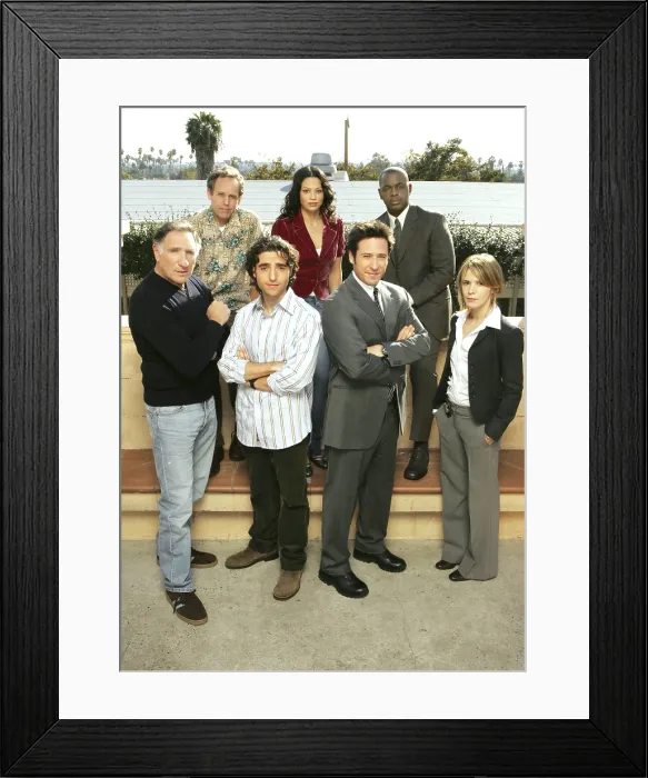 Framed Print : NUMB3RS, (aka NUMBERS), (back, l to r): Peter MacNicol, Navi Rawat, Alimi Ballard, (front): Judd Hirsch, David Krumholtz, Rob Morrow, Sabrina Lloyd, (Season 1), 2005-2010
