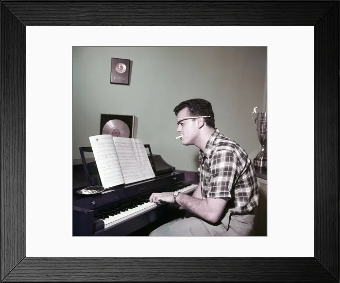 Framed Print : Julius LaRosa at home, playing piano, July 16, 1955