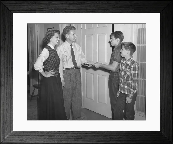 Framed Print : From left: Harriet Nelson, Ozzie Nelson, Harriet Nelson, David Nelson, 1950s