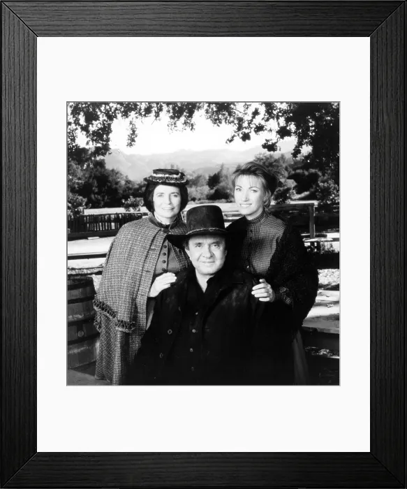 Framed Print : DR. QUINN, MEDICINE WOMAN, from left: June Carter Cash, Johnny Cash, Jane Seymour, The Most Fatal Disease, season 5, ep. 16, aired 2 / 1 / 1997, 1993-1998