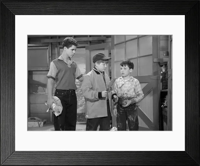 Framed Print : LEAVE IT TO BEAVER, from left: Tony Dow, Robert Rusty Stevens, Jerry Mathers, on set, The Garage Painters, (S2  /  E18, aired Jan 29, 1959), 1957-63