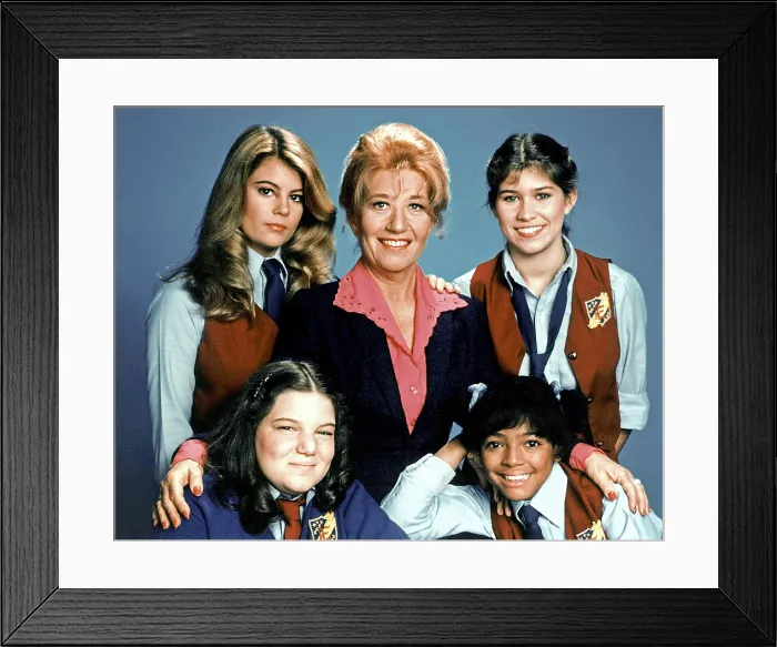 Framed Print : THE FACTS OF LIFE, (from left): Lisa Whelchel, Mindy Cohn, Charlotte Rae, Kim Fields, Nancy McKeon, 1979-88