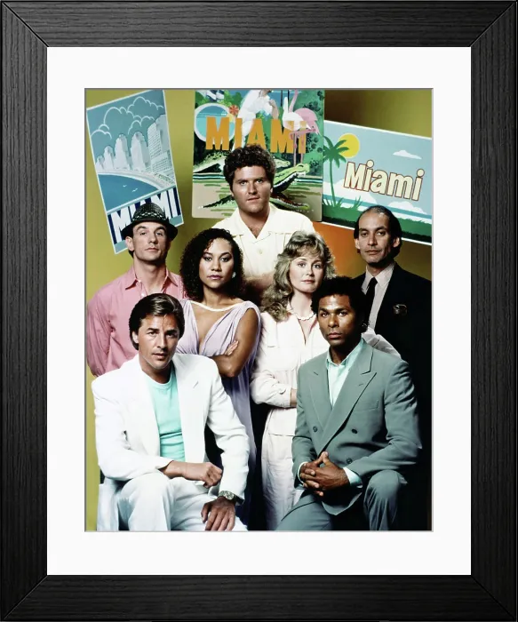 Framed Print : MIAMI VICE, (front, from left): Don Johnson, Philip Michael Thomas, (middle): John Diehl, Olivia Brown, Belinda Montgomery, Gregory Sierra, (top): Michael Talbott Framed Print : MIAMI VICE, (front, from left): Don Johnson, Philip Michael Thomas, (middle): John Diehl, Olivia Brown, Belinda Montgomery, Gregory Sierra, (top): Michael Talbott