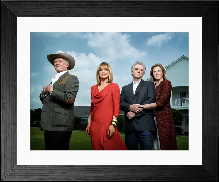 Framed Print : DALLAS, (from left): Larry Hagman, Linda Gray, Patrick Duffy, Brenda Strong, (Season 1), 2012 Framed Print : DALLAS, (from left): Larry Hagman, Linda Gray, Patrick Duffy, Brenda Strong, (Season 1), 2012