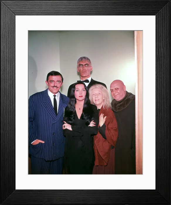 Framed Print : THE ADDAMS FAMILY, John Astin, Carolyn Jones, Blossom Rock, Jackie Coogan, (Ted Cassidy standing behind them), 1964-66