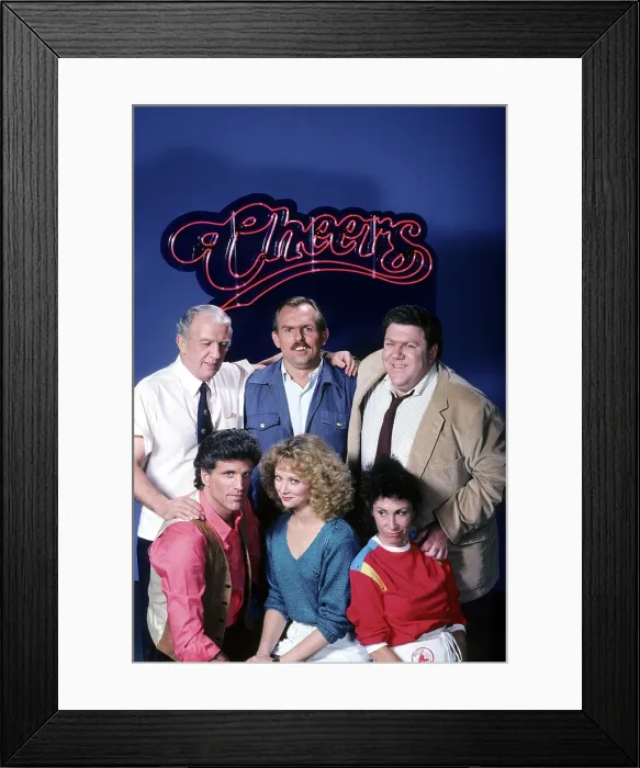 Framed Print : CHEERS, (top) Nicholas Colasanto, John Ratzenberger, George Wendt, (bottom) Ted Danson, Shelley Long, Rhea Perlman, (1982-1985), 1982-1993