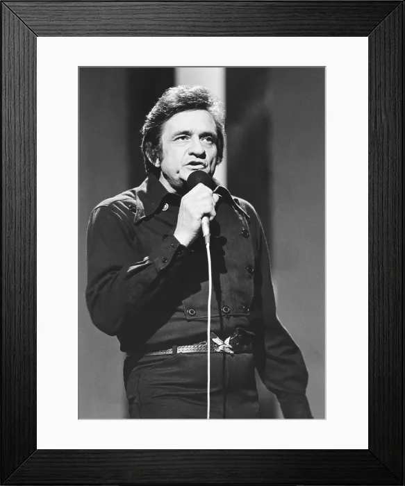 Framed Print : Johnny Cash performing on television, circa 1970s