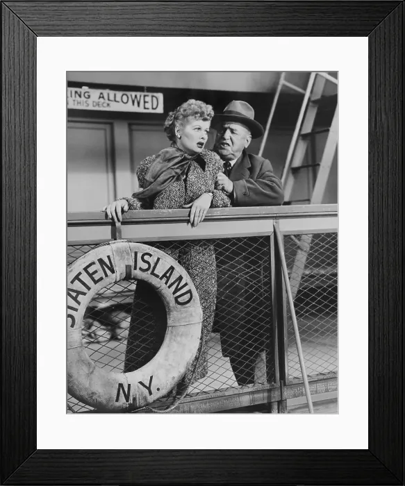 Framed Print : I LOVE LUCY, from left; Lucille Ball, William Frawley, Staten Island Ferry, (Season 5, ep. 512, aired Jan. 2 1956 ), 1951-57