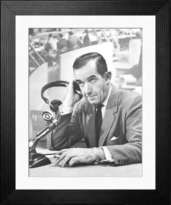 Framed Print : Edward R. Murrow, newscaster for CBS, on U.S. presidential election night, November 6, 1956