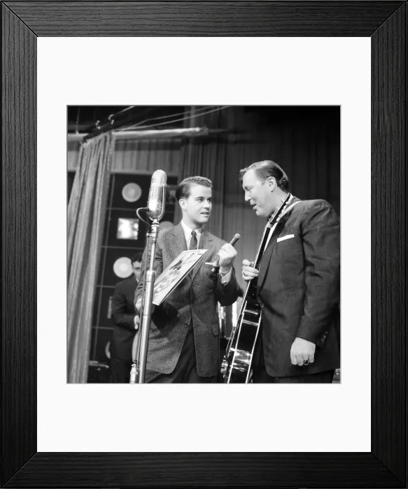 Framed Print : AMERICAN BANDSTAND, from left: Dick Clark, Bill Haley, 1950s, (1952-1989) Framed Print : AMERICAN BANDSTAND, from left: Dick Clark, Bill Haley, 1950s, (1952-1989)